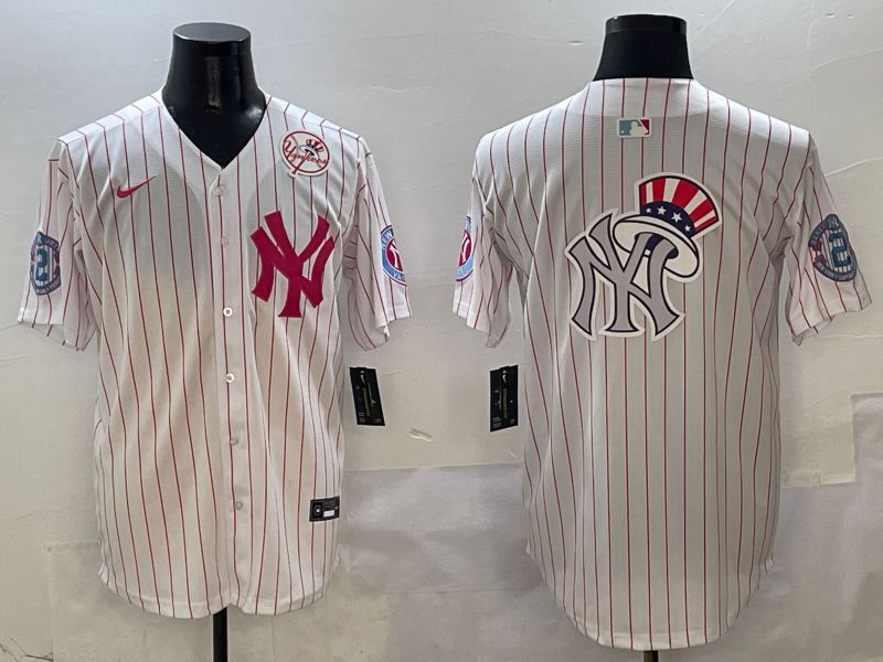 Men New York Yankees Blank White Stripe Jointly Name Nike 2025 MLB Jersey style 17->new york yankees->MLB Jersey